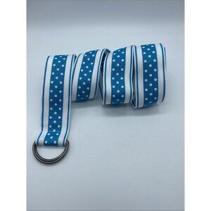 Women’s Blue & White Polka Dot D-Ring Belt Size L 1.5" Wide 44" Long Retro Style